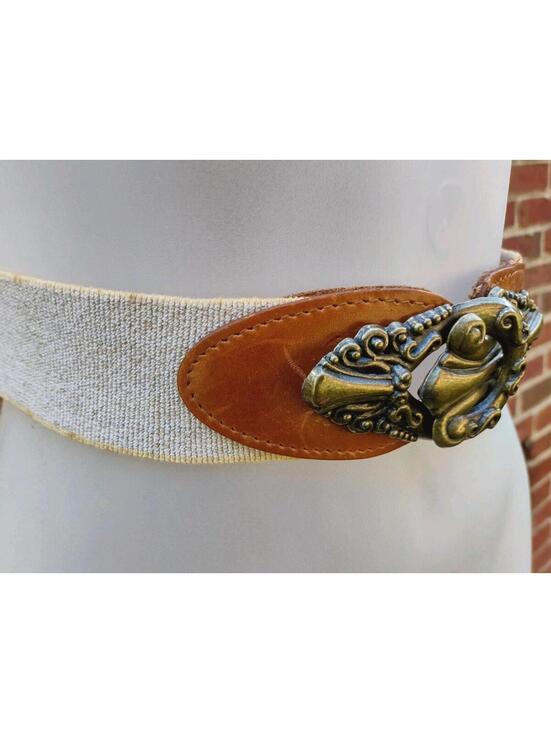 Stretch Waist Belt Wil-Lor USA Leather Scroll Buckle Boho WesternVintage 70s main image 8